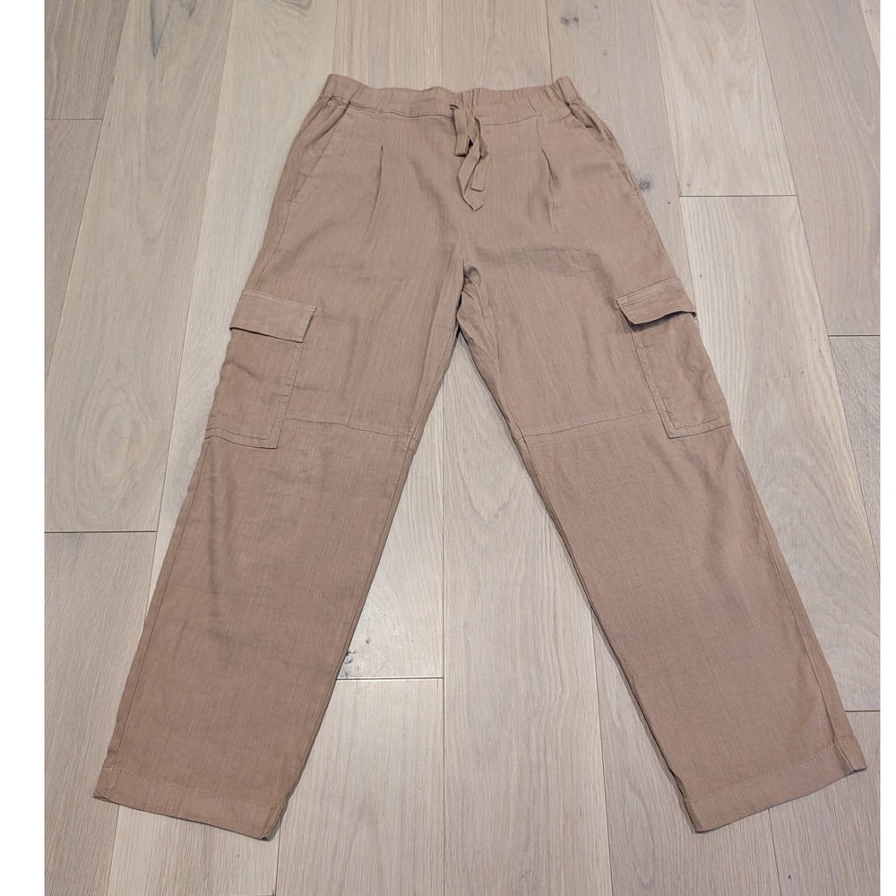 KUT From The Kloth Linen Cargo Pants Size 2 Tan Drawstring Utility - Picture 11 of 11